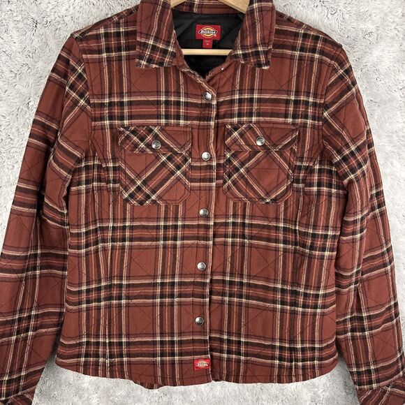 Dickies Rust Red Plaid Quilted Lined Shirt Jacket Shacket Womens Medium - Picture 2 of 6